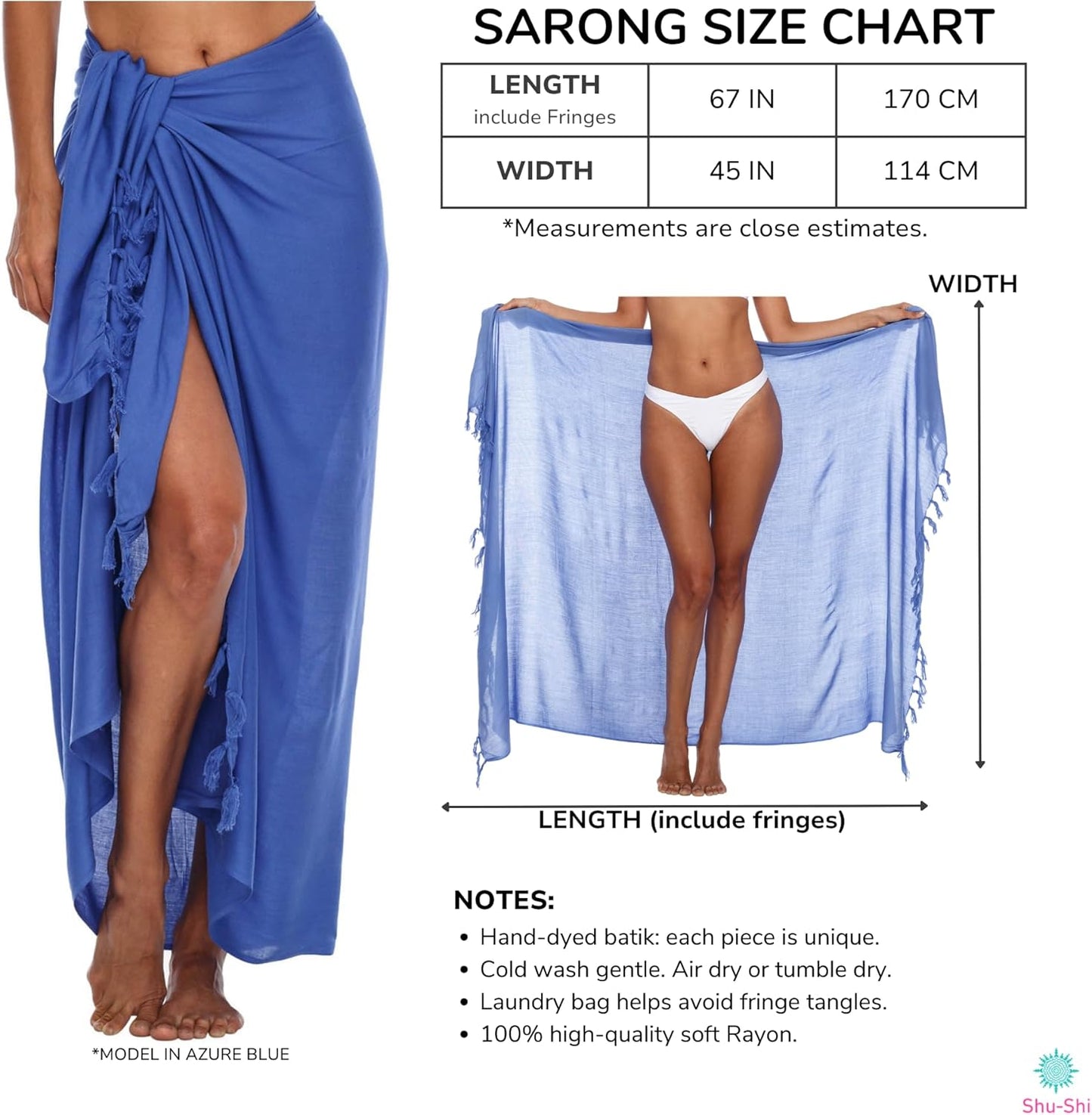 Sarong Swimsuit Coverup for Women Pareo Long Beach Bathing Suit Wrap with Coconut Clip
