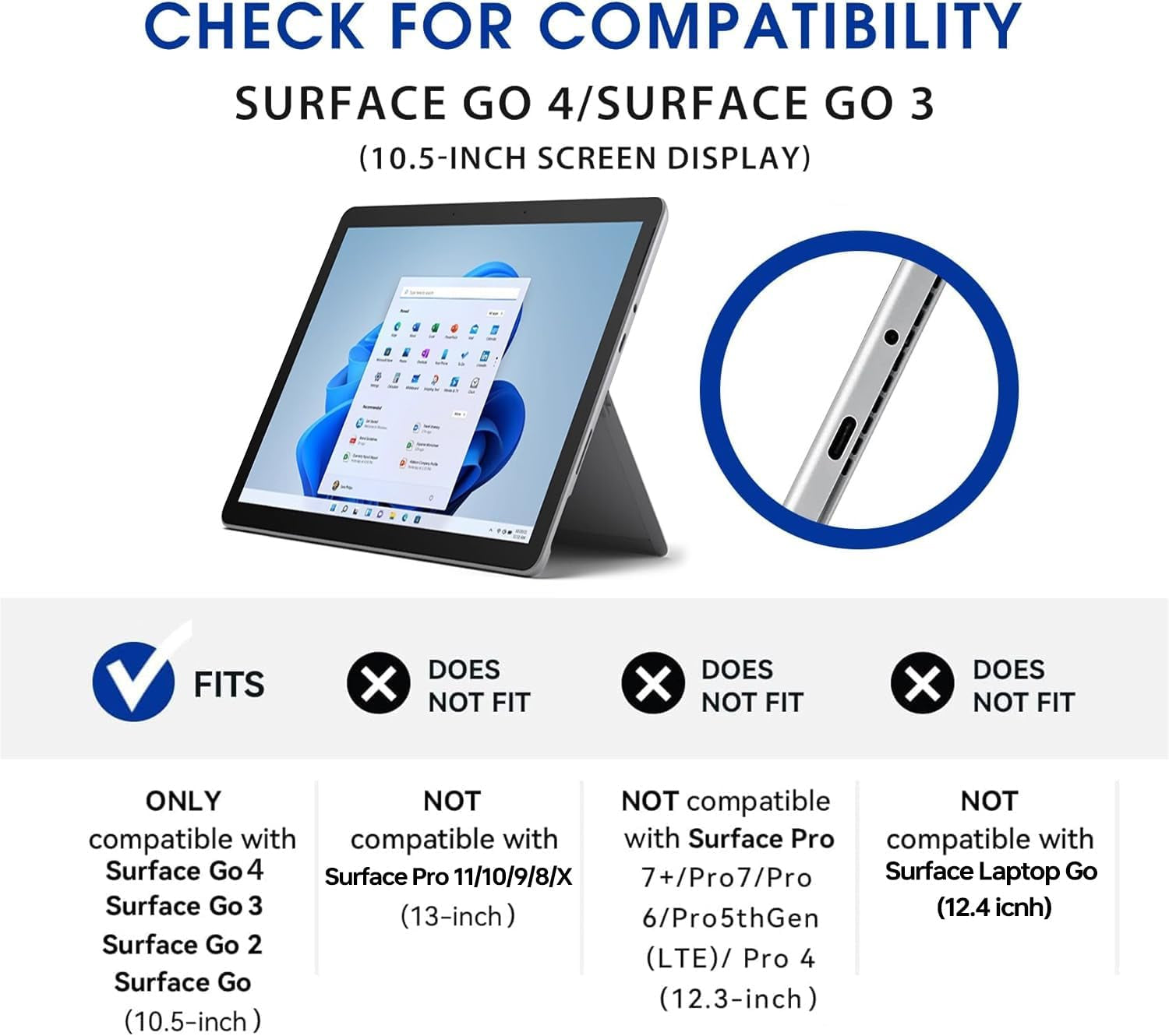 Protective Case for Surface Go 4 2023/Go 3 2021/Go 2 2020/Go 2018 with Stylus Holder, Multiple Angle Slim Lightweight Cover, Compatible with Type Cover Keyboard（Keyboard Not Included）