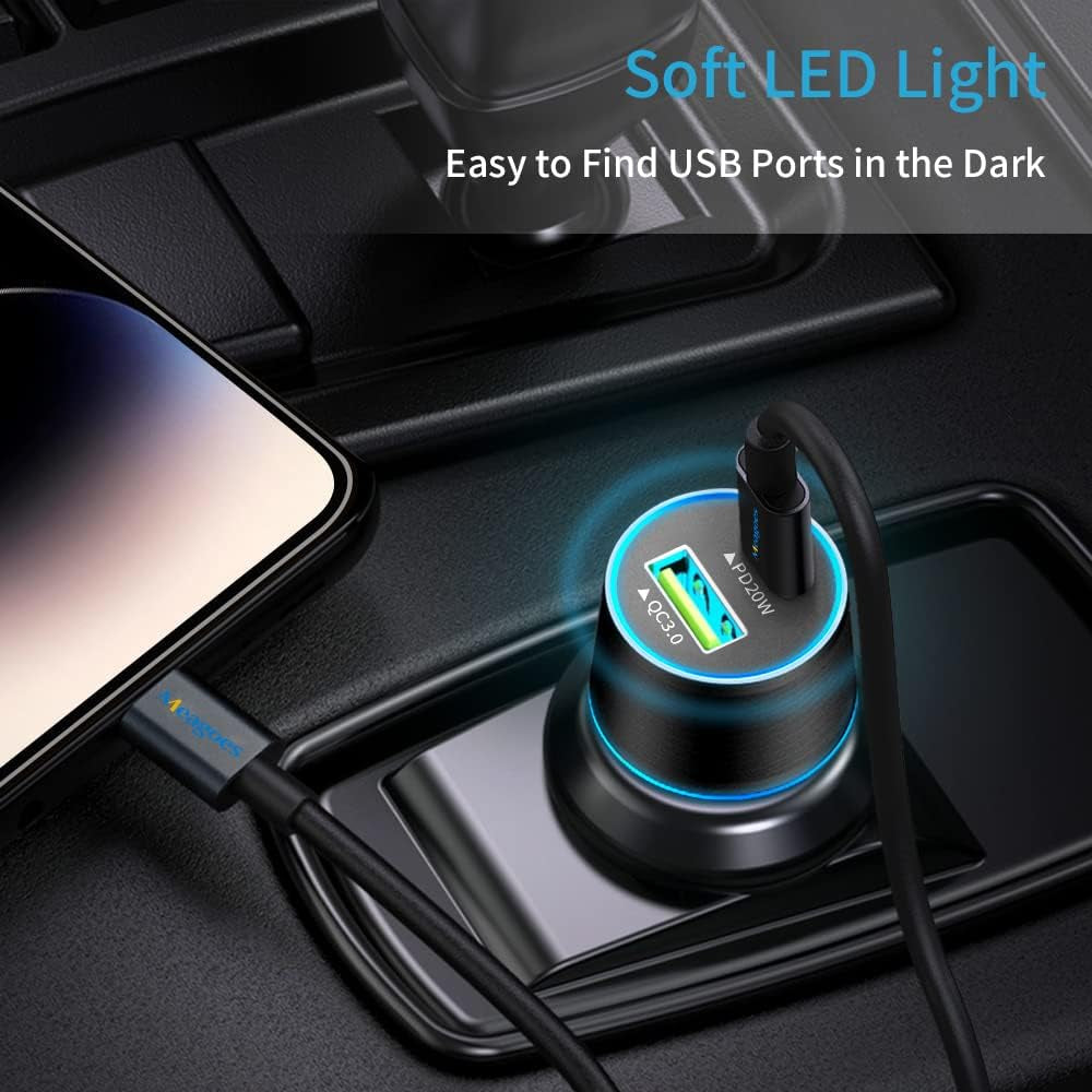 Fast USB C Car Charger,  20W PD Rapid Charging Adapter Compatible for Apple Iphone 14 Pro Max/14 Pro/14 Plus/14/13/12/Mini/11/Xs/Xr/X/8 Plus/Se 3-3.3Ft Mfi Certified Type C to Lightning Cable