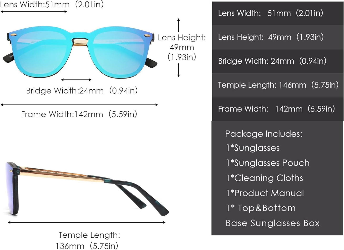 Trendy Rimless Mirrored Sunglasses Reflective Sun Glasses for Women Men (Matte Black/Mirror Blue)