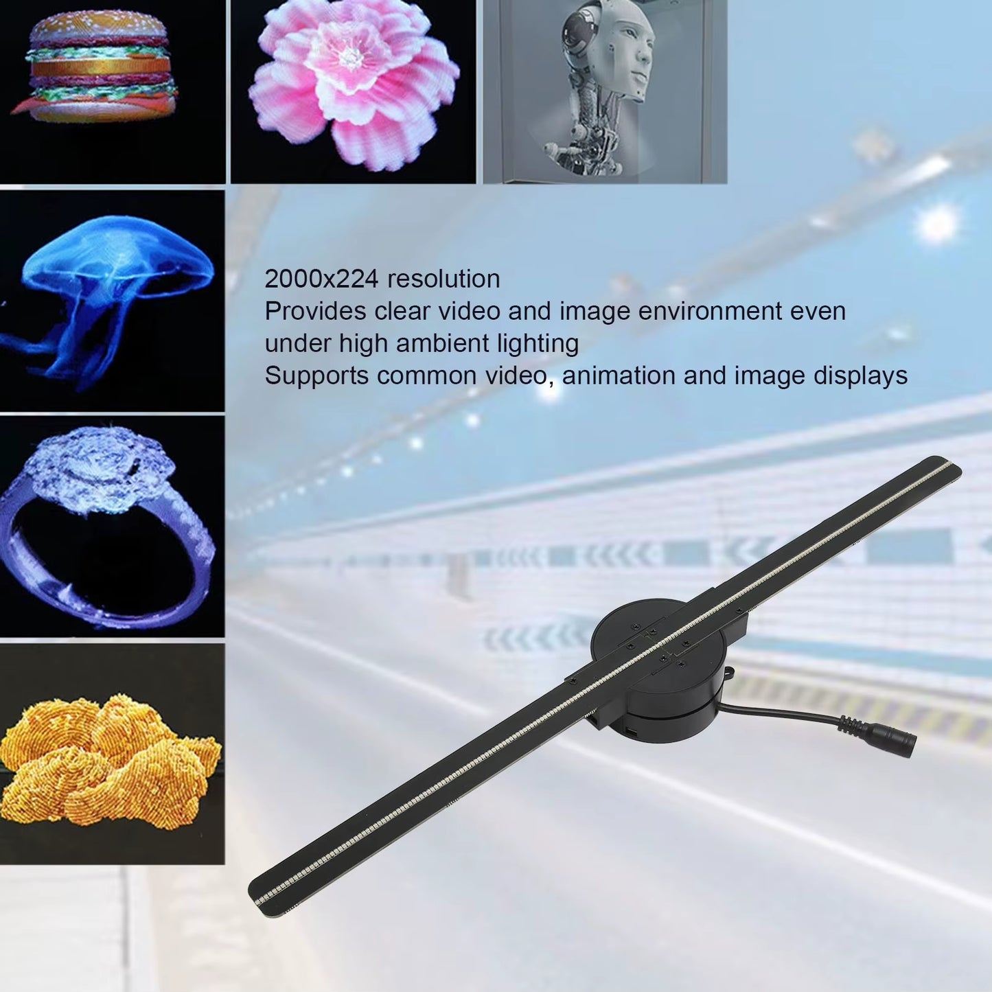 Wifi 3D Hologram Fan 3D Hologram Projector 176 Degree Viewable Angle 100‑240V 2000X224 Stable Custom Editing for Business
