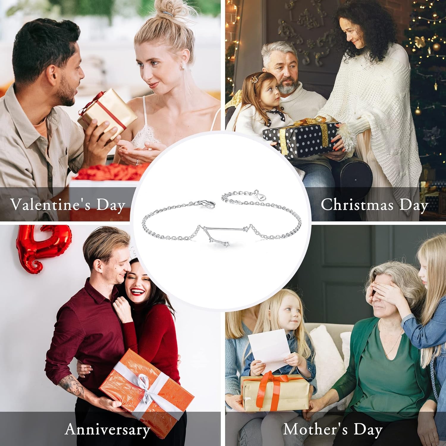 Gifts for Mom Women 925 Sterling Silver CZ Horoscope Zodiac 12 Constellation Astrology Link Bracelet for Mothers Day/Valentines Day/Birthday/Christmas/Anniversary