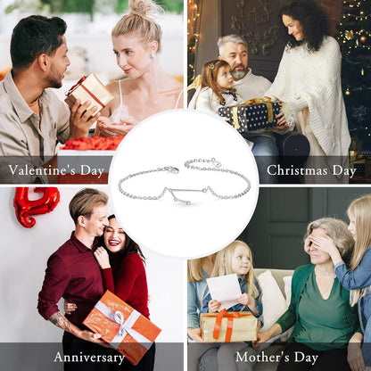 Gifts for Mom Women 925 Sterling Silver CZ Horoscope Zodiac 12 Constellation Astrology Link Bracelet for Mothers Day/Valentines Day/Birthday/Christmas/Anniversary