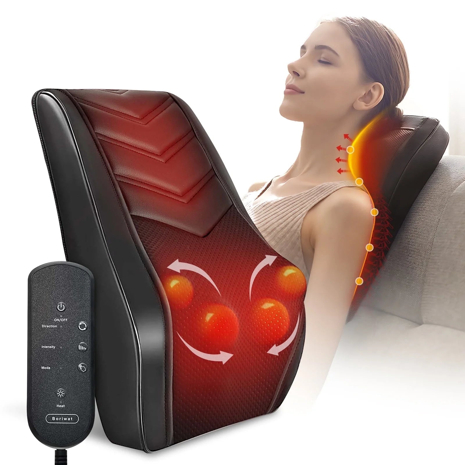 Neck & Back Massager with Heat — 3D Deep-Kneading Shiatsu Pillow, Black — Home Use & Gift for Mom & Dad