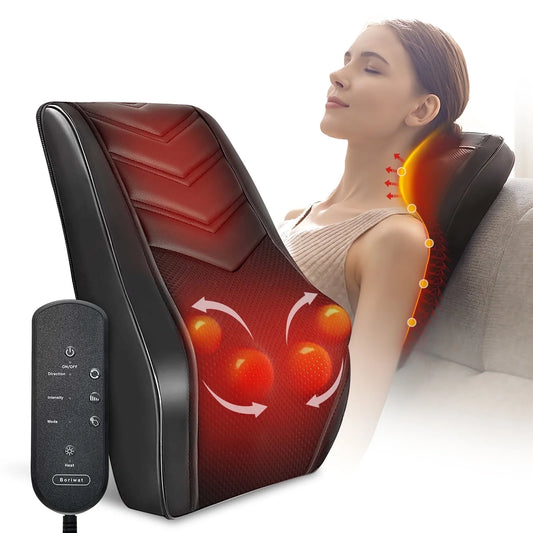 Neck & Back Massager with Heat — 3D Deep-Kneading Shiatsu Pillow, Black — Home Use & Gift for Mom & Dad