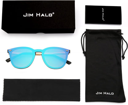 Trendy Rimless Mirrored Sunglasses Reflective Sun Glasses for Women Men (Matte Black/Mirror Blue)