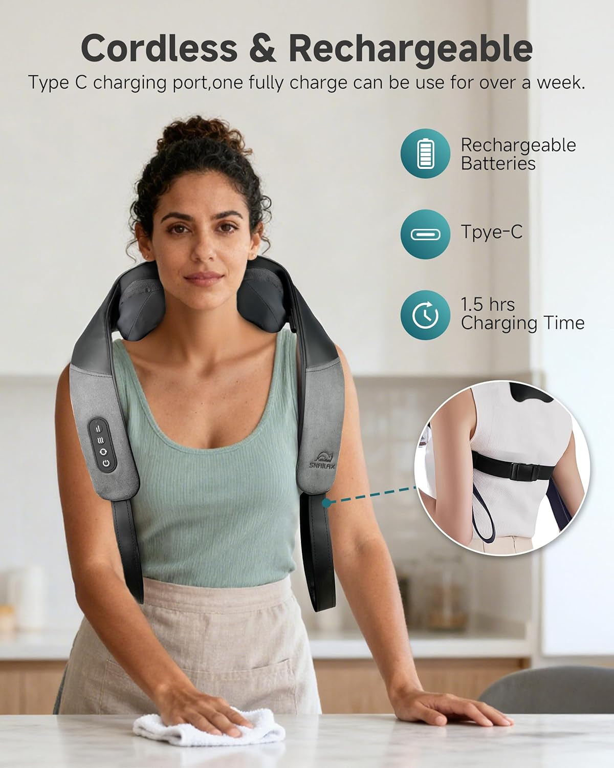 Shiatsu Neck Massager for Pain Relief Deep Tissue Cordless Kneading Shoulder Massage with Heat Graphene Heating Rechargable, 4D Roller Neck Back Massage, Gift for Mom Dad