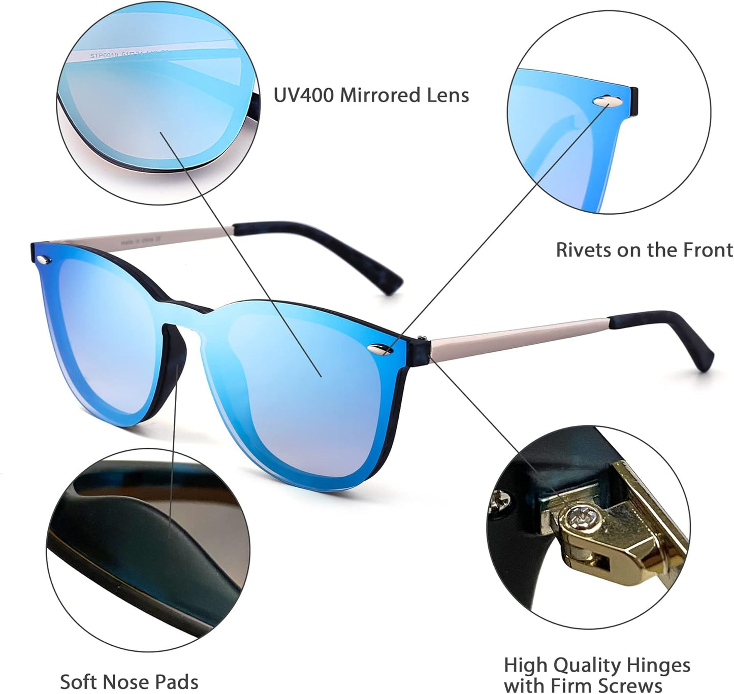 Trendy Rimless Mirrored Sunglasses Reflective Sun Glasses for Women Men (Matte Black/Mirror Blue)