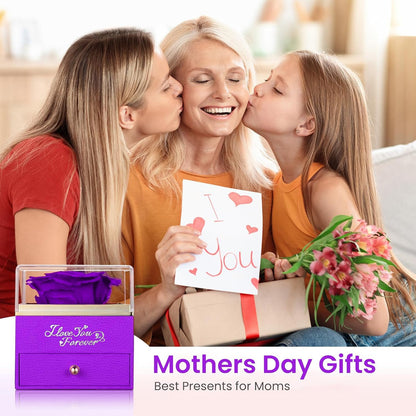 Preserved Real Purple Rose with Heart Necklace, Eternal Flowers Gifts for Mom Grandma Wife Girlfriend on Christmas, Valentines, Mothers Day, Anniversary, Birthday, I Love You Gifts for Her