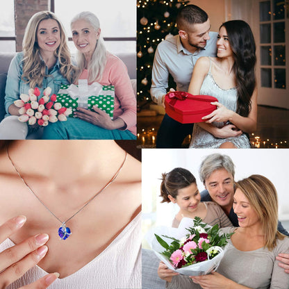 Preserved Real Purple Rose with Heart Necklace, Eternal Flowers Gifts for Mom Grandma Wife Girlfriend on Christmas, Valentines, Mothers Day, Anniversary, Birthday, I Love You Gifts for Her