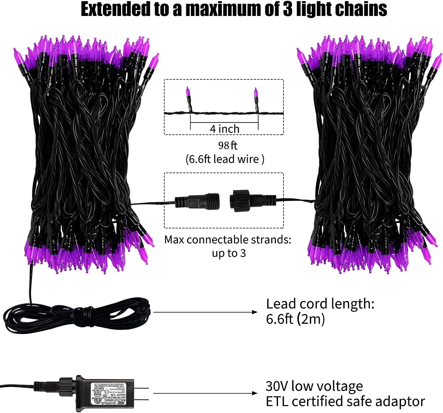 Halloween String Lights Outdoor, 98 Feet 300 Led Christmas Lights with 8 Lighting Modes for Halloween Party Christmas Xmas Tree Lights Decor(Purple)