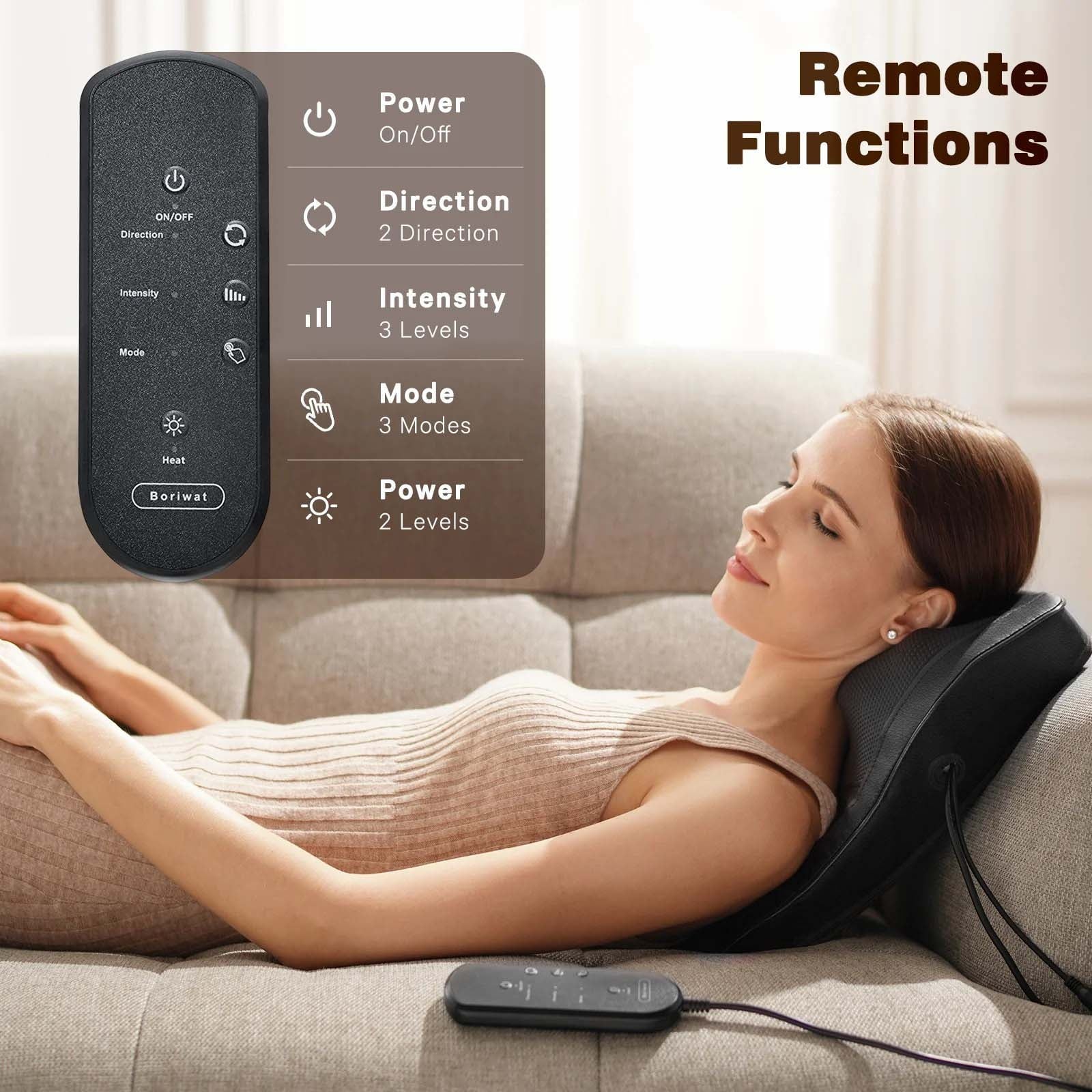 Neck & Back Massager with Heat — 3D Deep-Kneading Shiatsu Pillow, Black — Home Use & Gift for Mom & Dad