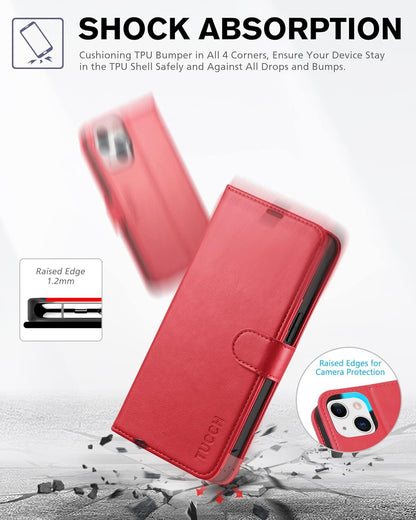 Wallet Case for Iphone 13 6.1-Inch 5G, [RFID Blocking] Card Slots Holder Stand [Shockproof TPU Interior Case] PU Leather Magnetic Protective Flip Cover Compatible with Iphone 13 6.1" 2021, Red