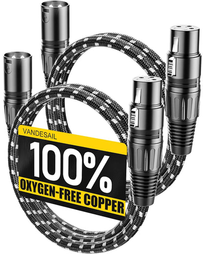 XLR Cables, 3Ft 2 Pack Microphone Cable, XLR Male to Female Balanced Microphone Cord 3 Pin, 3 Foot Short Mic Cord Oxygen-Free Copper (OFC) Nylon Braided