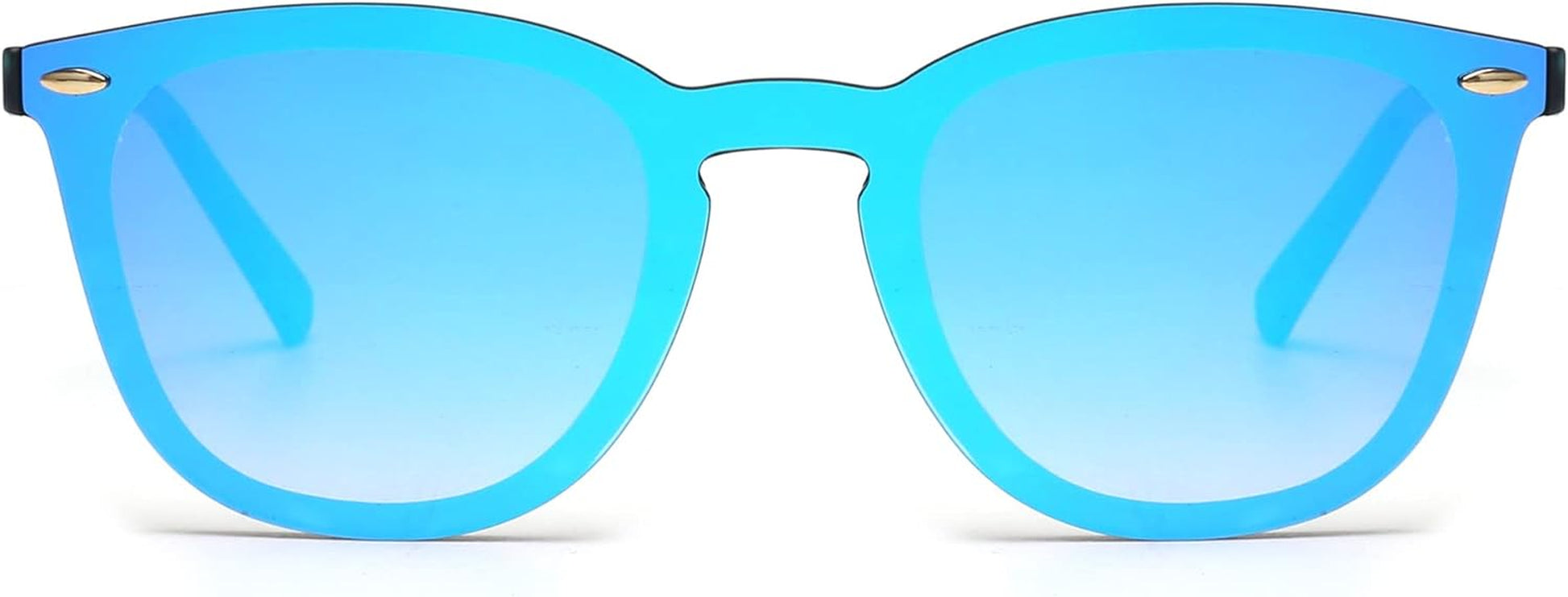 Trendy Rimless Mirrored Sunglasses Reflective Sun Glasses for Women Men (Matte Black/Mirror Blue)