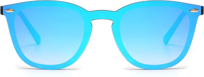 Trendy Rimless Mirrored Sunglasses Reflective Sun Glasses for Women Men (Matte Black/Mirror Blue)
