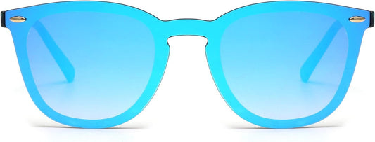 Trendy Rimless Mirrored Sunglasses Reflective Sun Glasses for Women Men (Matte Black/Mirror Blue)