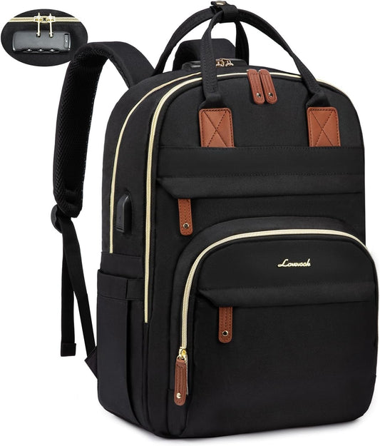 Laptop Backpack for Women, Unisex Travel Anti-Theft Bag, Business Work Computer Backpacks Purse College Backpack for Men, Casual Hiking Daypack with Lock, 15.6 Inch, Black