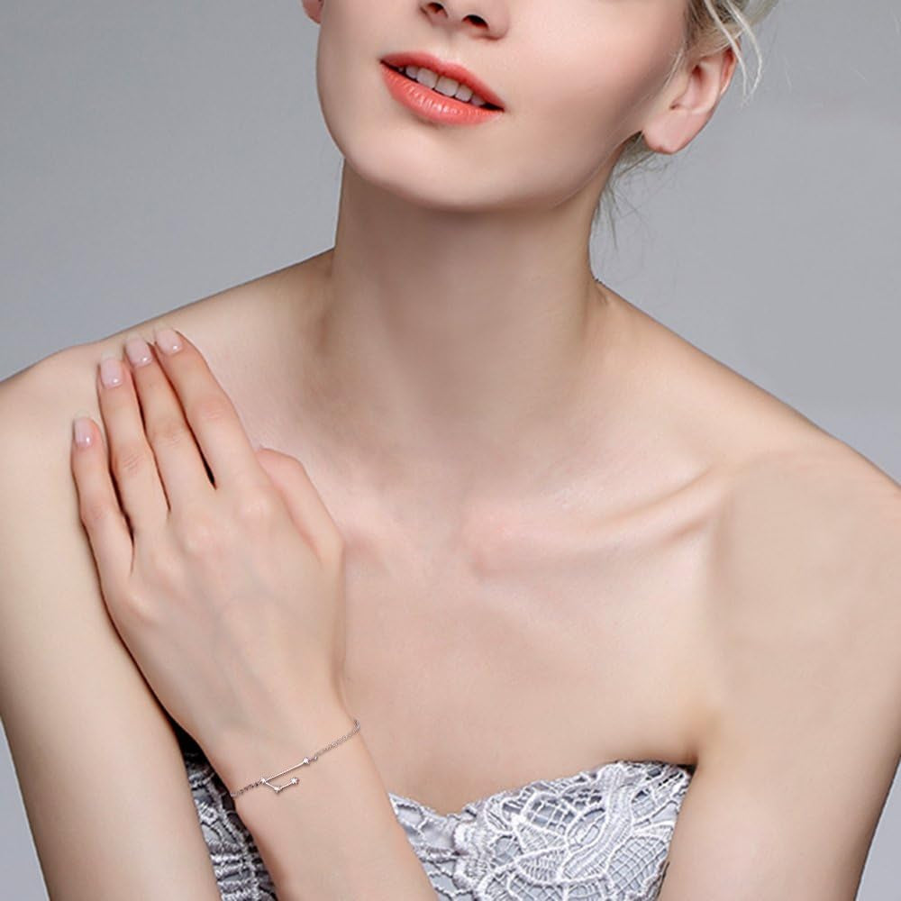 Gifts for Mom Women 925 Sterling Silver CZ Horoscope Zodiac 12 Constellation Astrology Link Bracelet for Mothers Day/Valentines Day/Birthday/Christmas/Anniversary