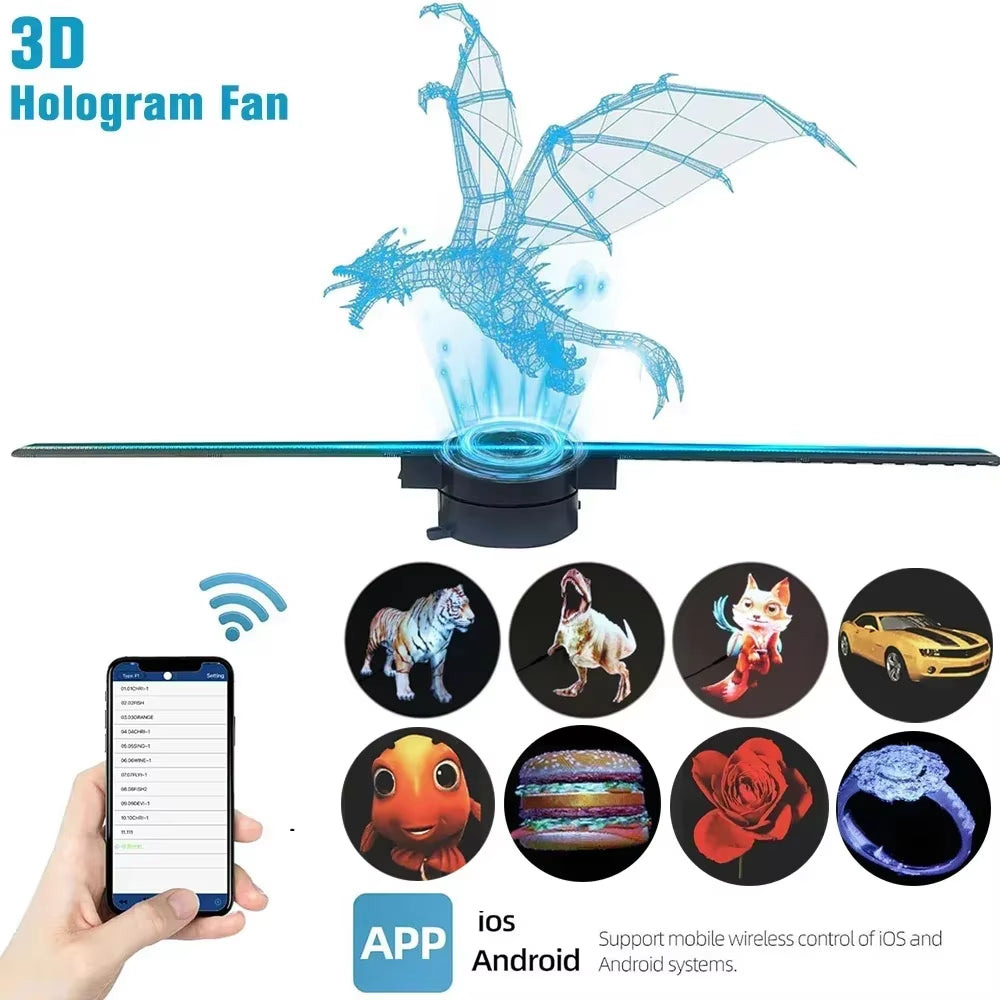 3D Hologram Fan 3D Holographic Projector Advertising Display Light HD Holographic Projector Stores Bars Party Xmas Halloween
