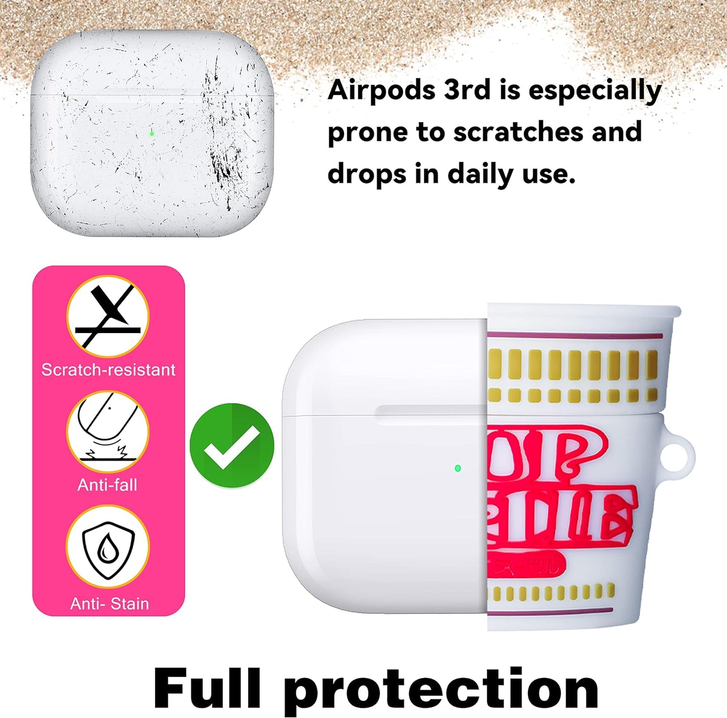 Case for Airpods 3 3Rd Generation Cute Soft Silicone 3D Funny Fun for Air Pod 3 (2021) Cover Unique Fashion Food Design Skin Cartoon Cases (Cup Noodle)