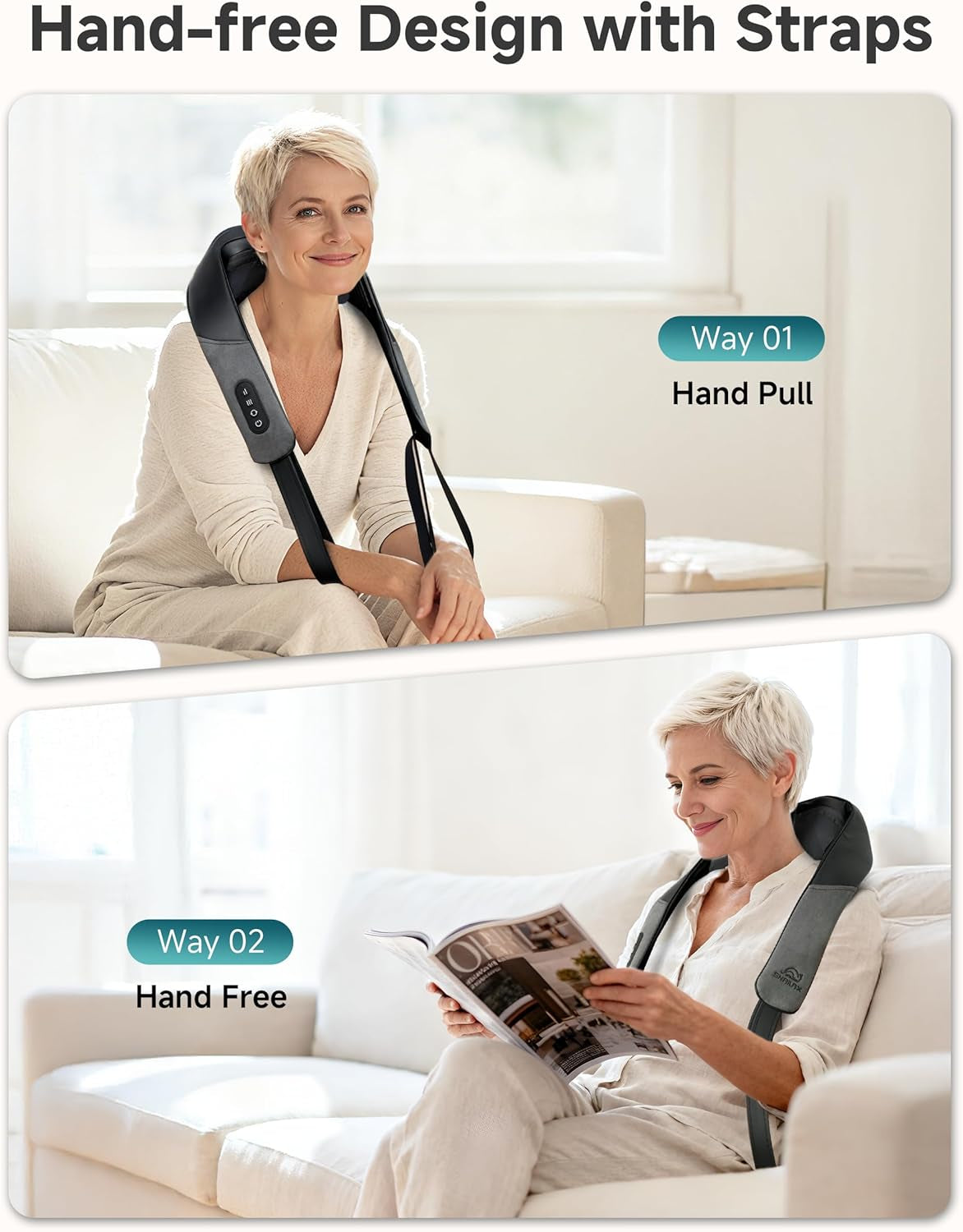 Shiatsu Neck Massager for Pain Relief Deep Tissue Cordless Kneading Shoulder Massage with Heat Graphene Heating Rechargable, 4D Roller Neck Back Massage, Gift for Mom Dad