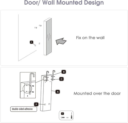 Wall Door Mounted Jewelry Armoire Cabinet with 47.5" H Full Length Mirror, 2 Leds Lockable Jewelry Organizer Box with Bracelet Rod, 2 Drawers, Large Storage Capacity (Black)