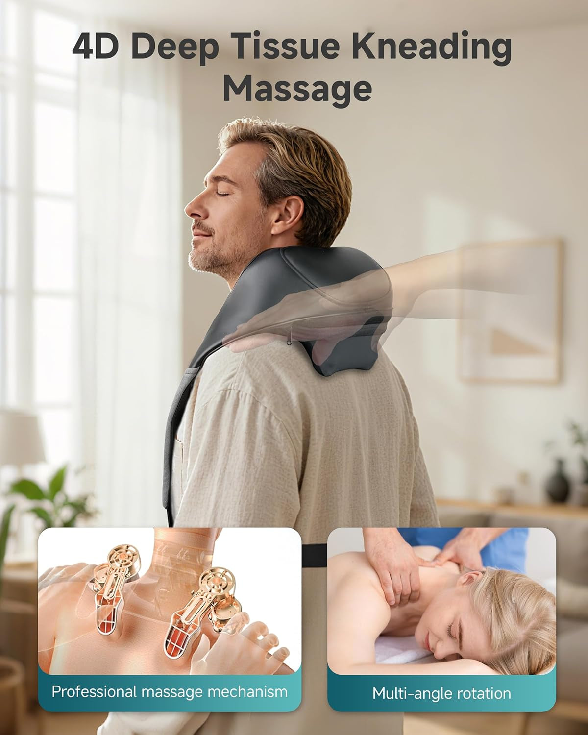 Shiatsu Neck Massager for Pain Relief Deep Tissue Cordless Kneading Shoulder Massage with Heat Graphene Heating Rechargable, 4D Roller Neck Back Massage, Gift for Mom Dad