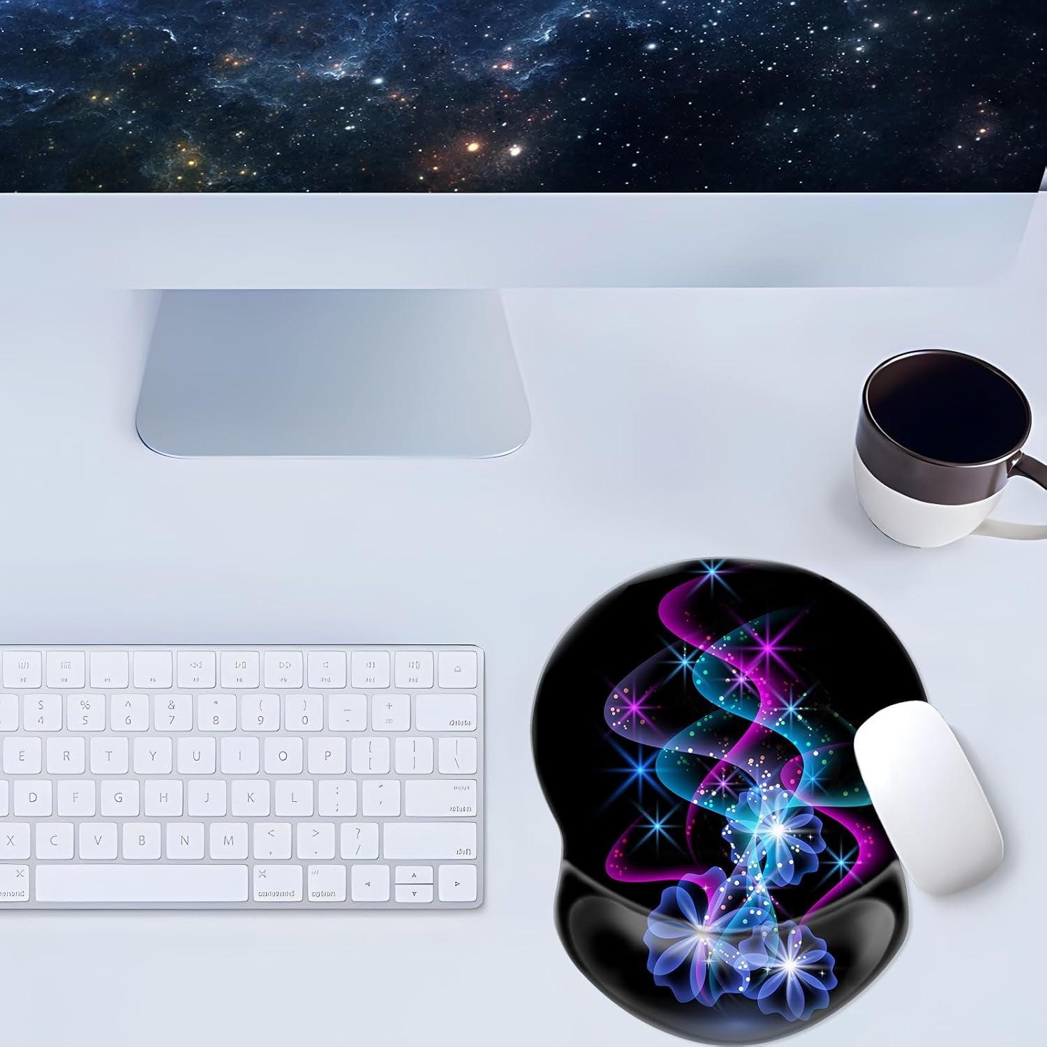 Ergonomic Wrist Rest Support, Gaming Mouse Pad 8.7 X 7.5 Inches for Computer, Laptop, Home, Office (Purple Blue Light)