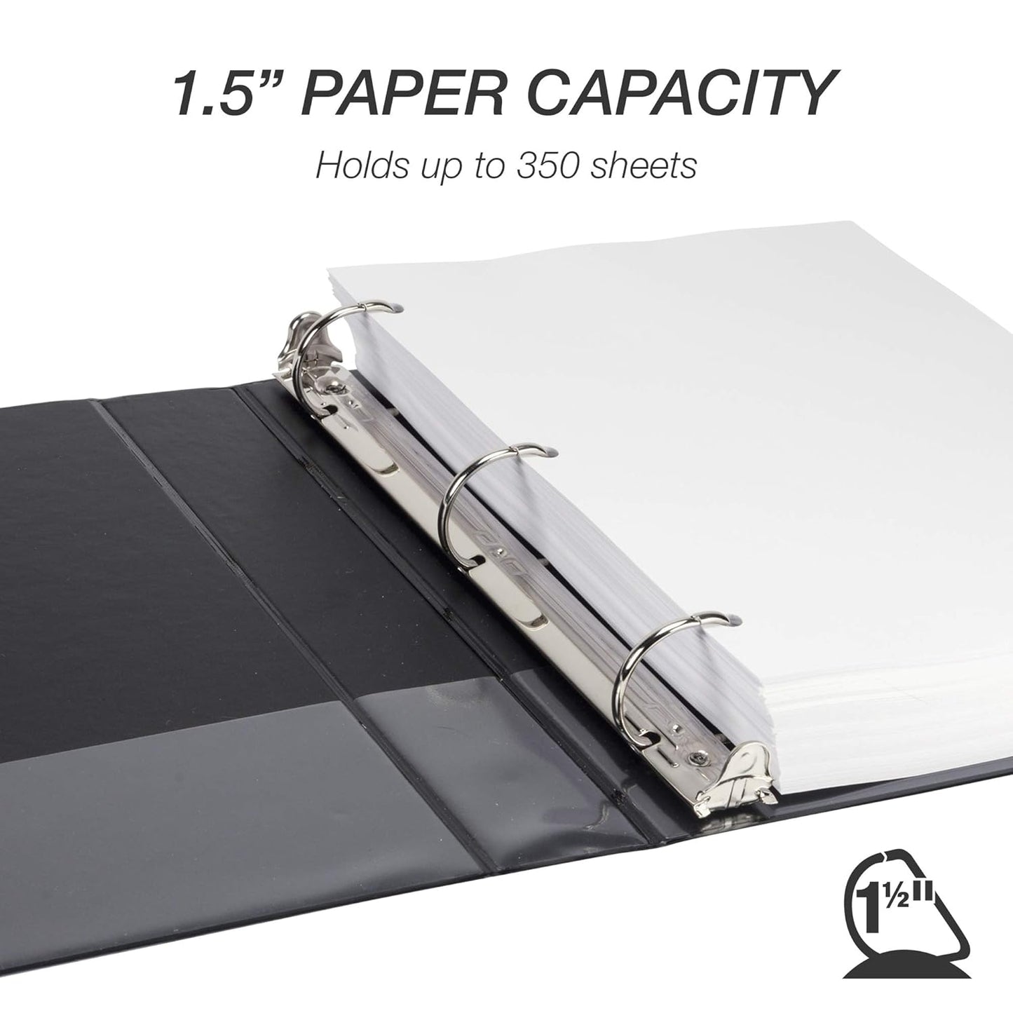 Durable 1.5 Inch 3 Ring Binder, Made in USA, D Ring Binder, FSC 100% Recycled Chipboard, Black, 4 Pack