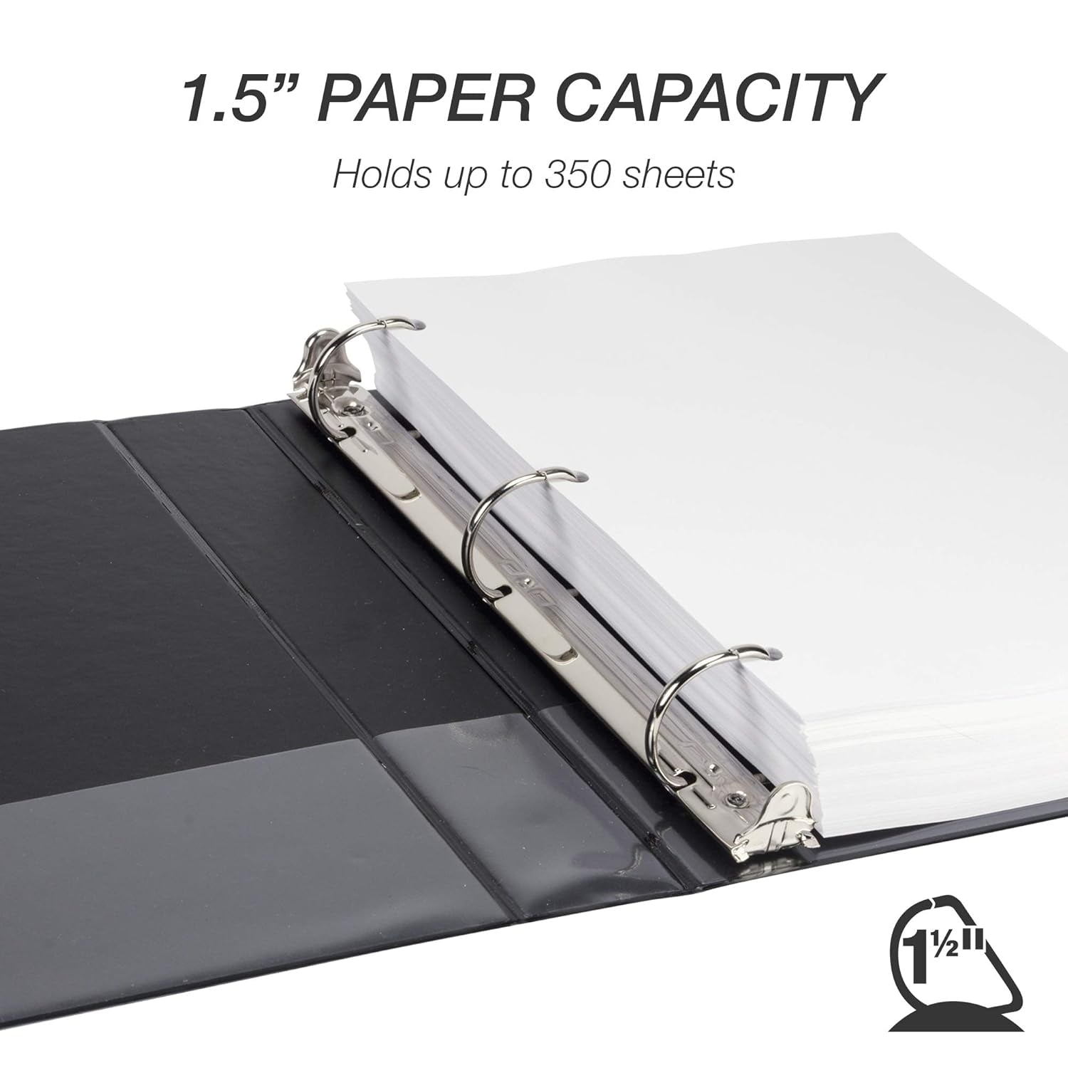 Durable 1.5 Inch 3 Ring Binder, Made in USA, D Ring Binder, FSC 100% Recycled Chipboard, Black, 4 Pack