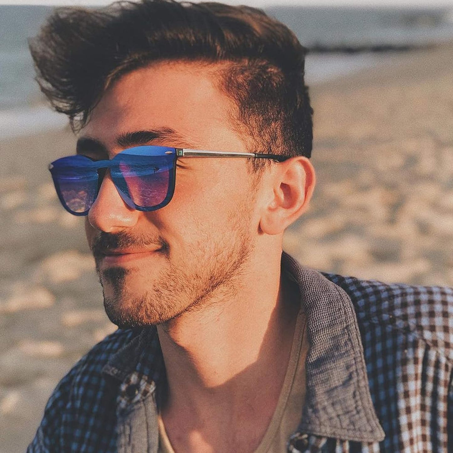 Trendy Rimless Mirrored Sunglasses Reflective Sun Glasses for Women Men (Matte Black/Mirror Blue)