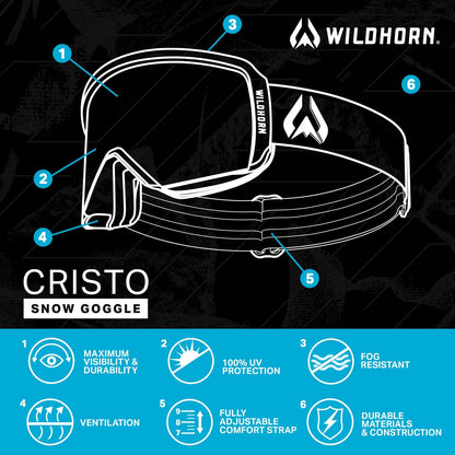 Wildhorn Cristo Ski Goggles Men Women 100% UV Anti-Fog OTG Snowboard Goggles- US Ski Team Official Supplier- Snow Goggles