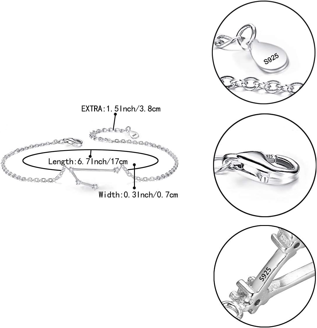 Gifts for Mom Women 925 Sterling Silver CZ Horoscope Zodiac 12 Constellation Astrology Link Bracelet for Mothers Day/Valentines Day/Birthday/Christmas/Anniversary