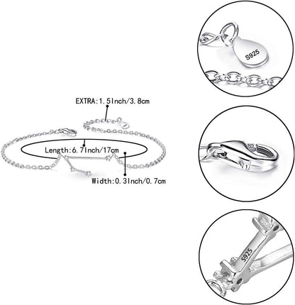 Gifts for Mom Women 925 Sterling Silver CZ Horoscope Zodiac 12 Constellation Astrology Link Bracelet for Mothers Day/Valentines Day/Birthday/Christmas/Anniversary